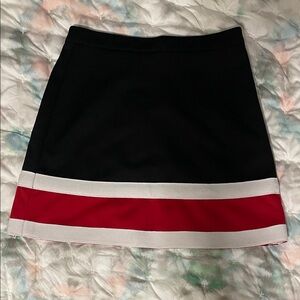 Varsity Black Cheer Skirt with Red and White Hem Stripes